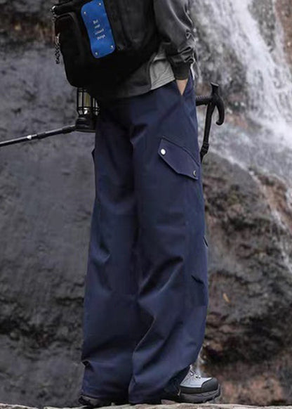 Navy Cotton Men Pockets Casual Fall Pantsl Drawstring