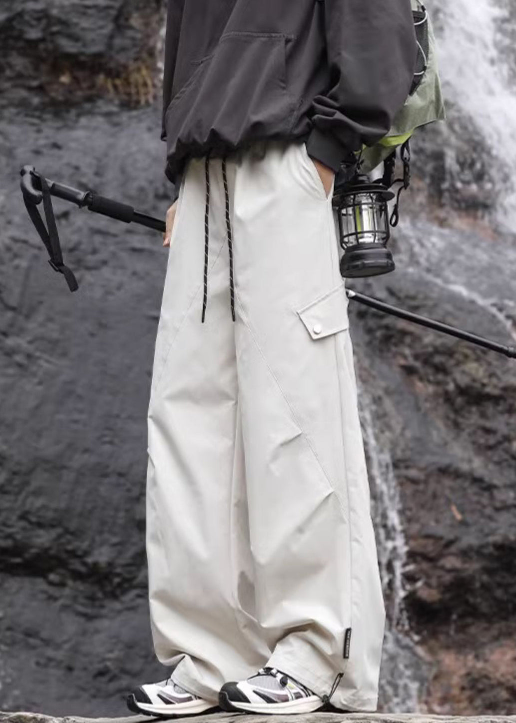 Pockets Navy Casual Lace Waist Elastic Pants Mens Up Cotton