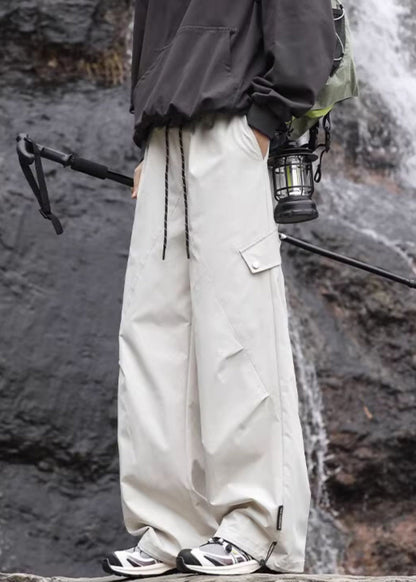 Pockets Navy Casual Lace Waist Elastic Pants Mens Up Cotton