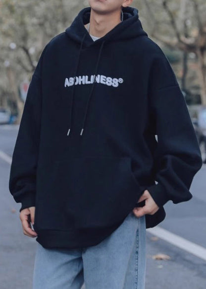 Casual Navy Print Pockets Oversized Cotton Men Sweatshirt Spring YQ036