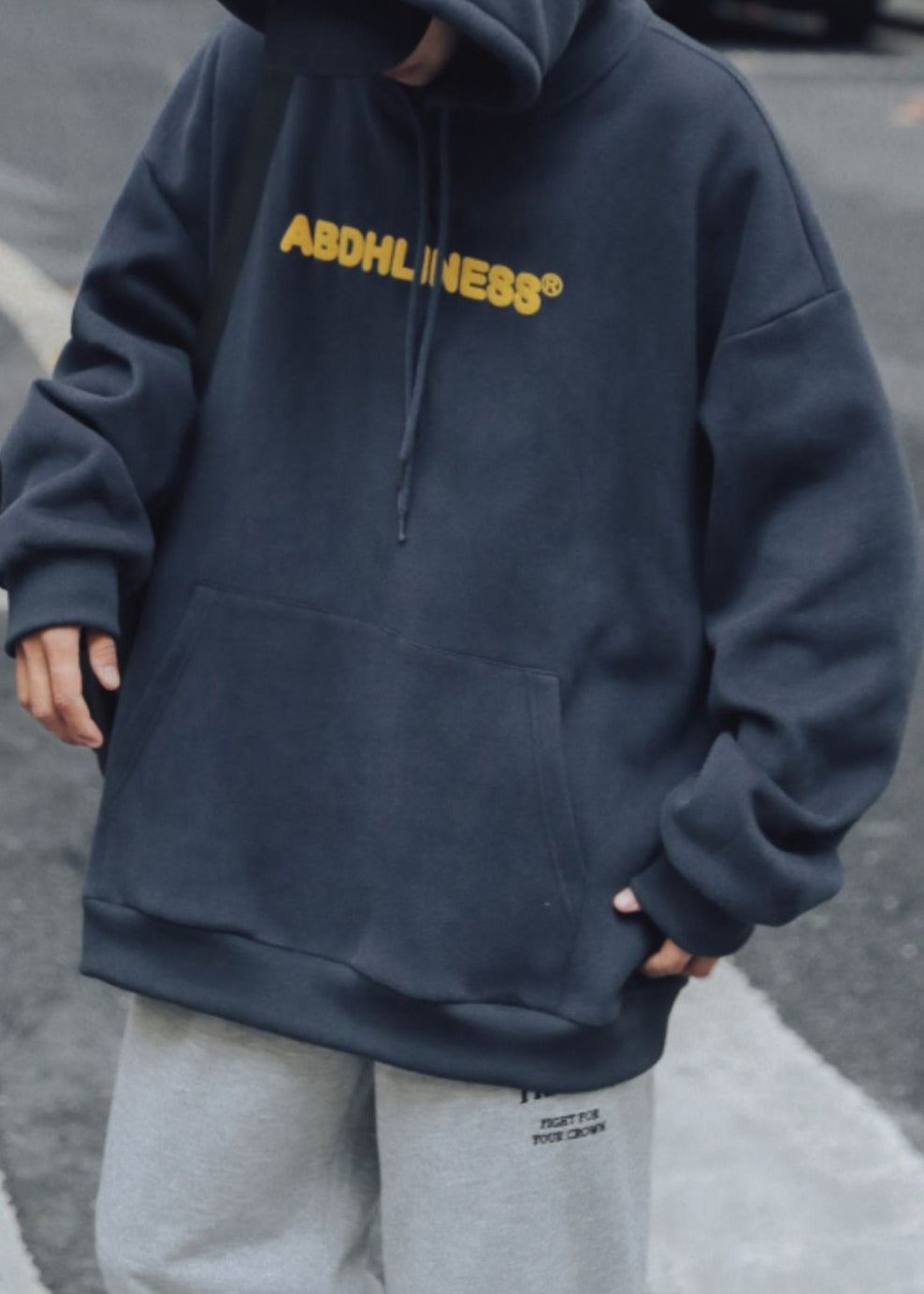 Casual Navy Print Pockets Oversized Cotton Men Sweatshirt Spring YQ036