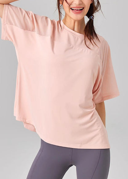 Yoga Short Pink O-Neck Casual Sleeve Tops