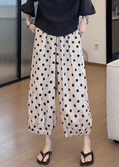 Elastic Pants Waist Lantern Casual Dot Print Pockets Cotton