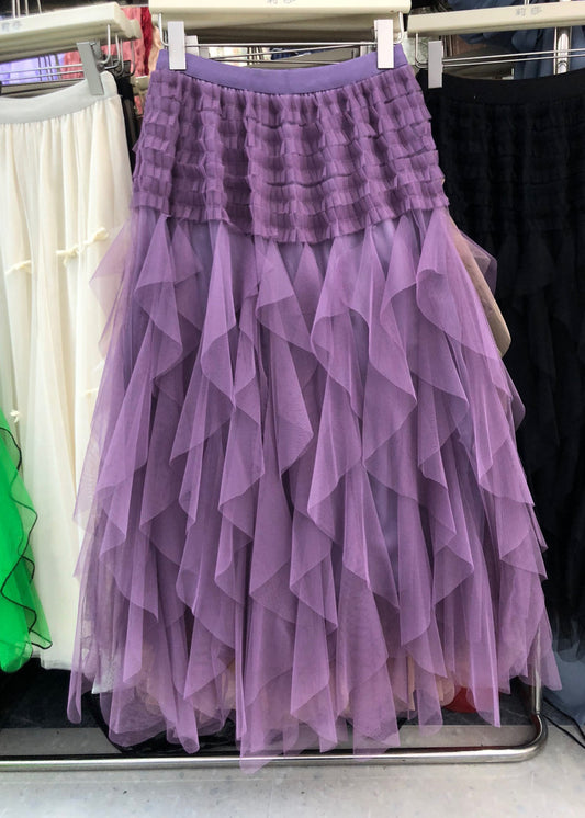 Waist Purple Casual Asymmetrical Elastic A Line Tulle Patchwork