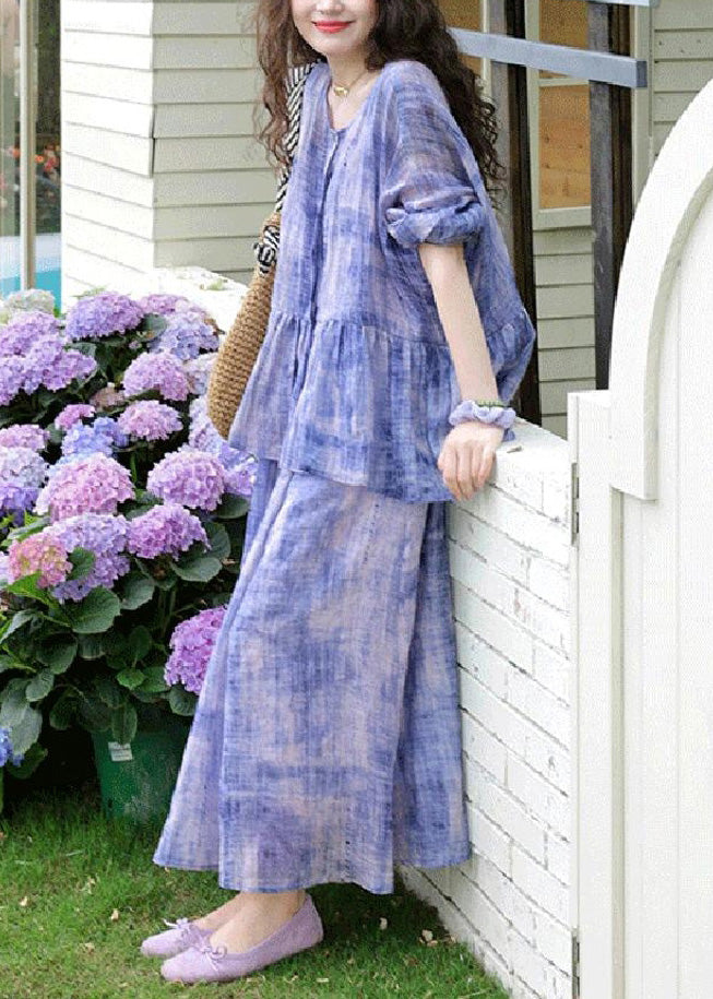 Casual Two Tie Strap Spaghetti Dress And Dye Cardigans Purple