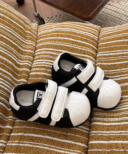 Shoes Cowhide Casual Leather Flat Splicing Buckle Strap Red