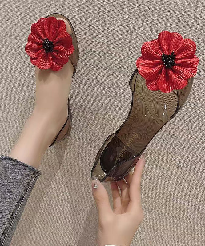 Toe Red Splicing Floral Water Casual Peep Sandals