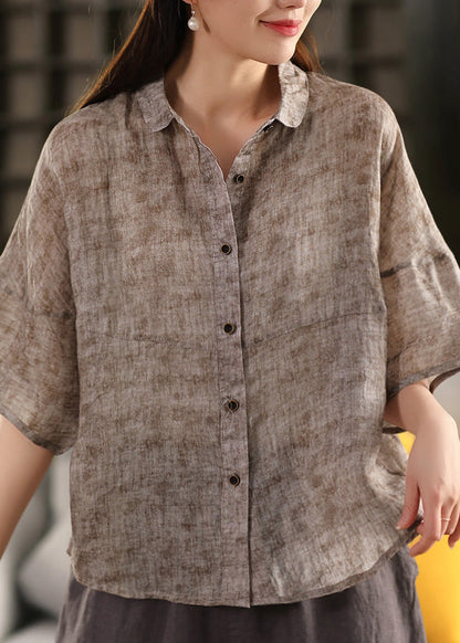 Casual Linen Peter Blouses Pan Summer Collar Red Patchwork