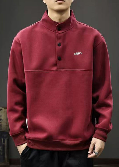 Red TC021 Cotton Streetwear Spring Button Stand Casual Collar Men