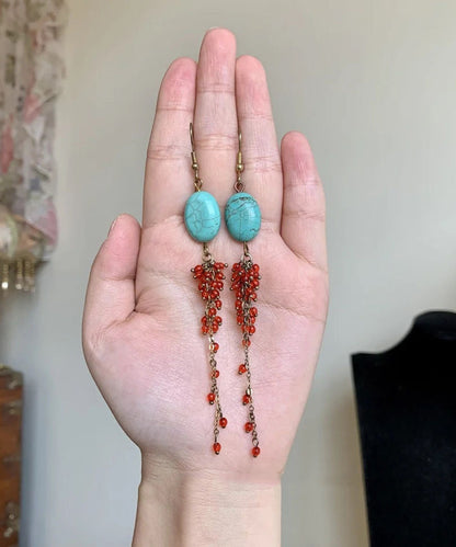 Red Sterling Casual Silver Overgild Tassel Pomegranate Turquoise