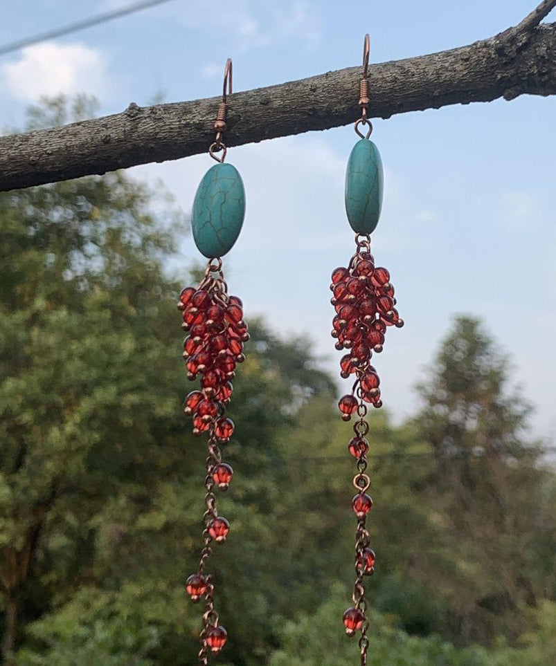 Red Sterling Casual Silver Overgild Tassel Pomegranate Turquoise