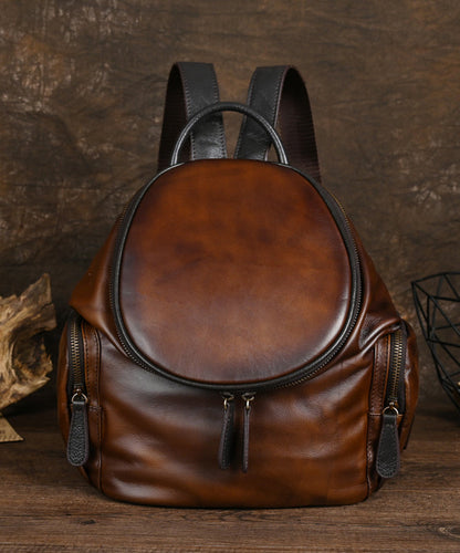 Retro Capacity Casual Calf Yellow Large Backpack Leather Bag