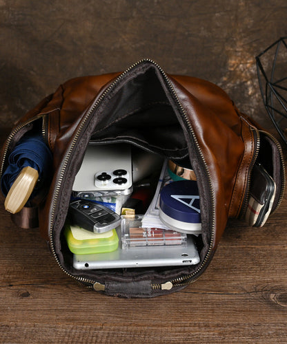 Retro Capacity Casual Calf Yellow Large Backpack Leather Bag