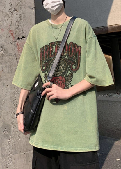 Shirts Half Sleeve Oversized Rose T Print Casual Mens Cotton