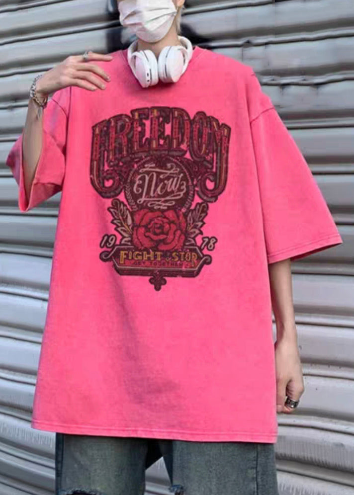 Shirts Half Sleeve Oversized Rose T Print Casual Mens Cotton