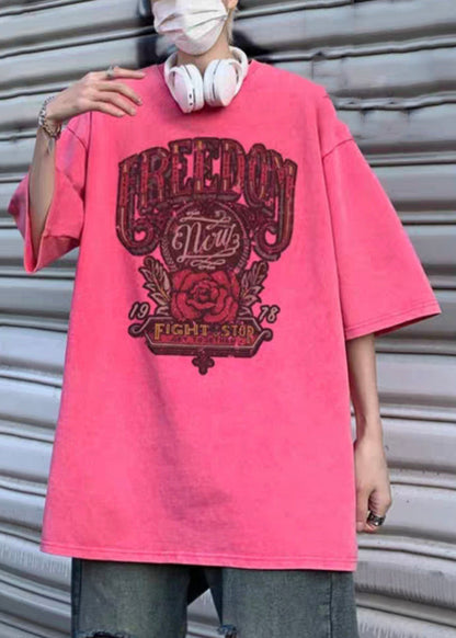 Shirts Half Sleeve Oversized Rose T Print Casual Mens Cotton