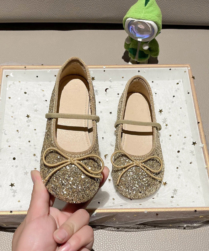 Casual Silvery Up Girls Flat Shoes Lace Bow