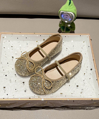 Casual Silvery Up Girls Flat Shoes Lace Bow