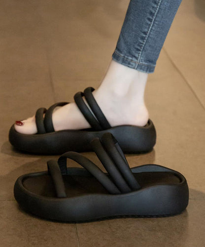 Sandals Slide Casual Faux Leather Black Splicing Platform