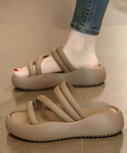 Sandals Slide Casual Faux Leather Black Splicing Platform