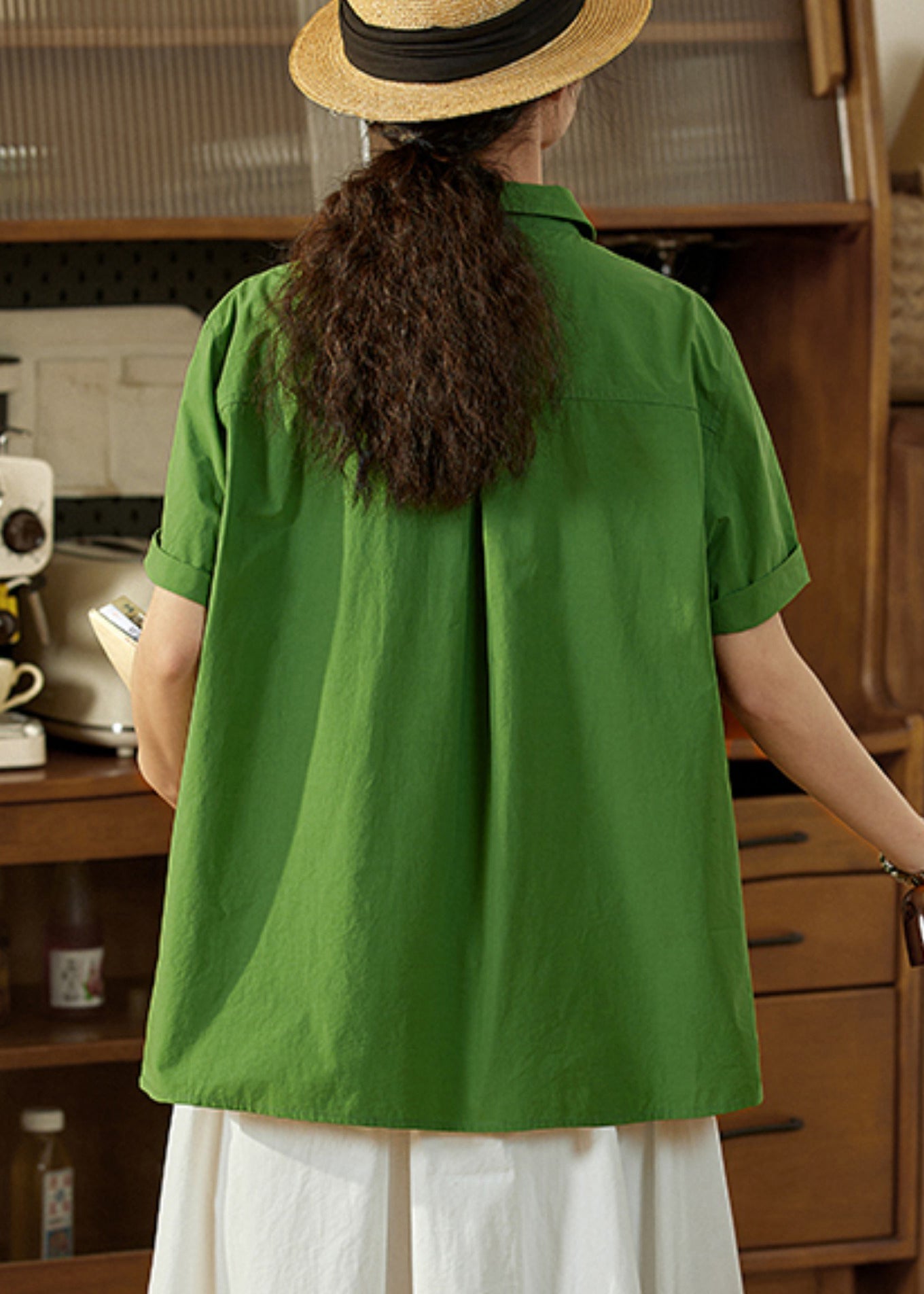 Tea Top Cotton Summer Oversized Green Casual