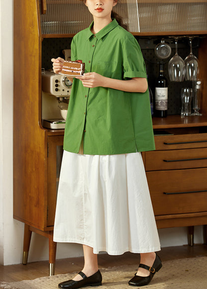 Tea Top Cotton Summer Oversized Green Casual