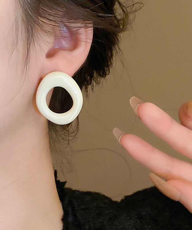 Casual Hoop Resin Earrings Hollow Out White Alloy