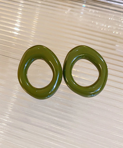 Casual Hoop Resin Earrings Hollow Out White Alloy