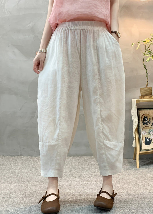 Pants Summer Waist White Linen Harem Casual Elastic