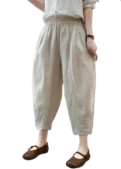 Pants Summer Waist White Linen Harem Casual Elastic