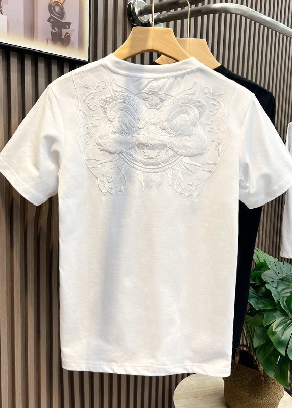 Cotton Shirts Oriental Embroideried T Summer White Casual Men