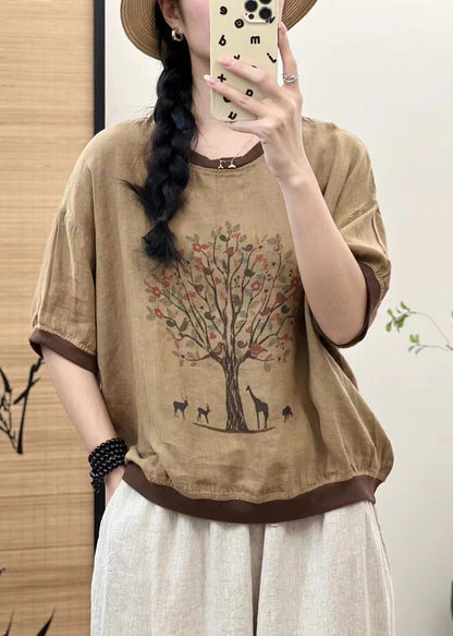 Oversized Linen White Print Casual Tops Patchwork Sleeveless