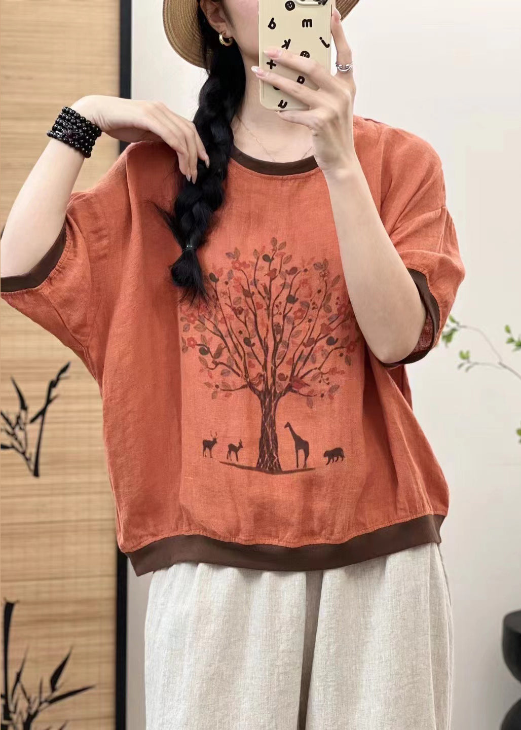 Oversized Linen White Print Casual Tops Patchwork Sleeveless