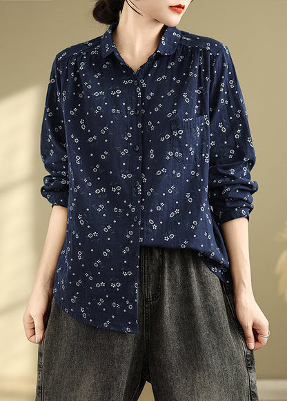 Casual White Peter Pan Collar Print Cotton Shirts Top Spring TN003