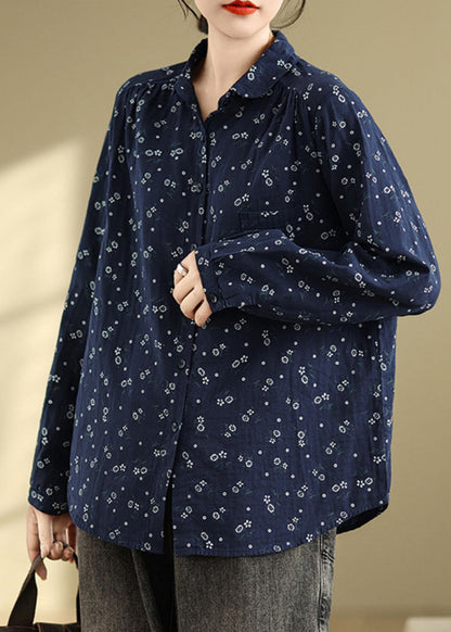 Casual White Peter Pan Collar Print Cotton Shirts Top Spring TN003