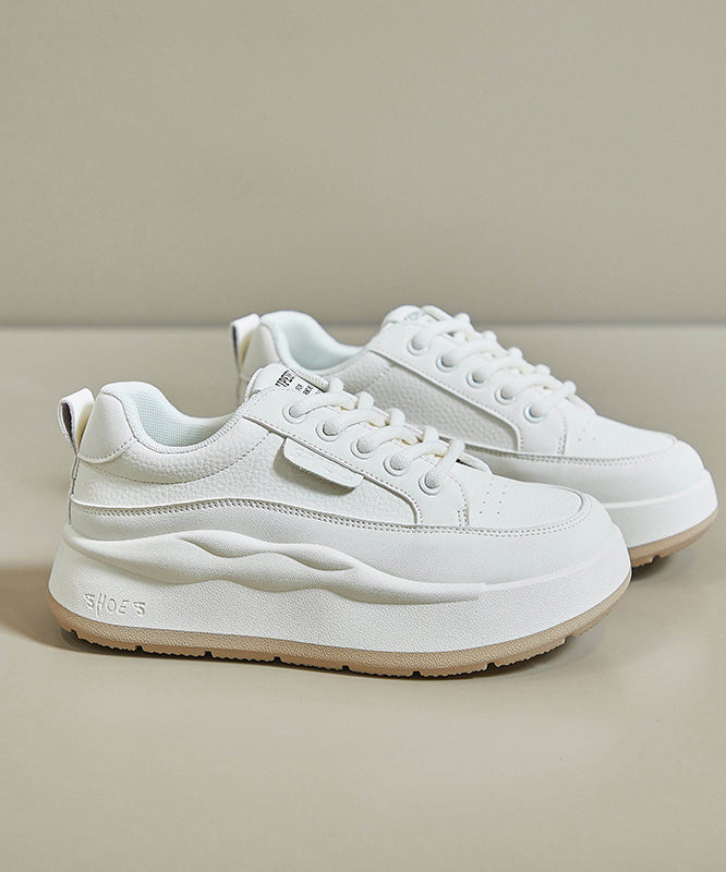 Casual White Splicing Lace Up Platform High Wedge Heels Shoes JJ029