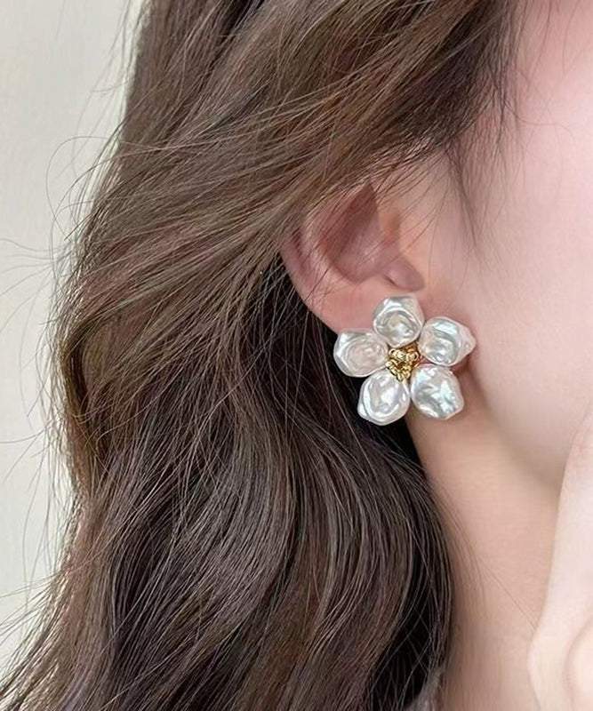 Casual White Sterling Silver Alloy Floral Stud Earrings ZZ083