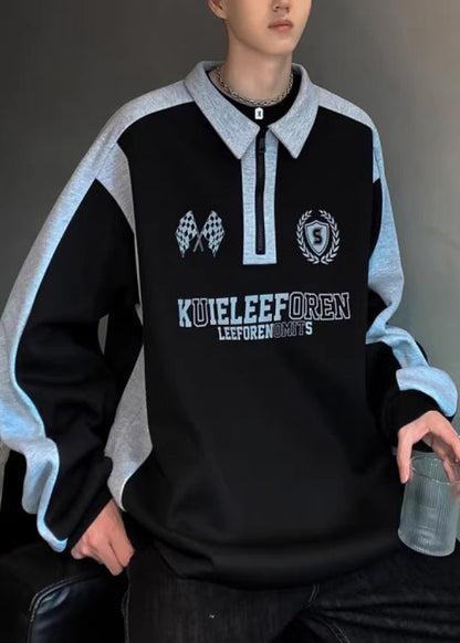 Spring White Streetwear TC030 Patchwork Casual Men Cotton Print Zippered