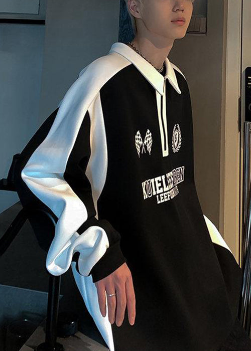 Spring White Streetwear TC030 Patchwork Casual Men Cotton Print Zippered