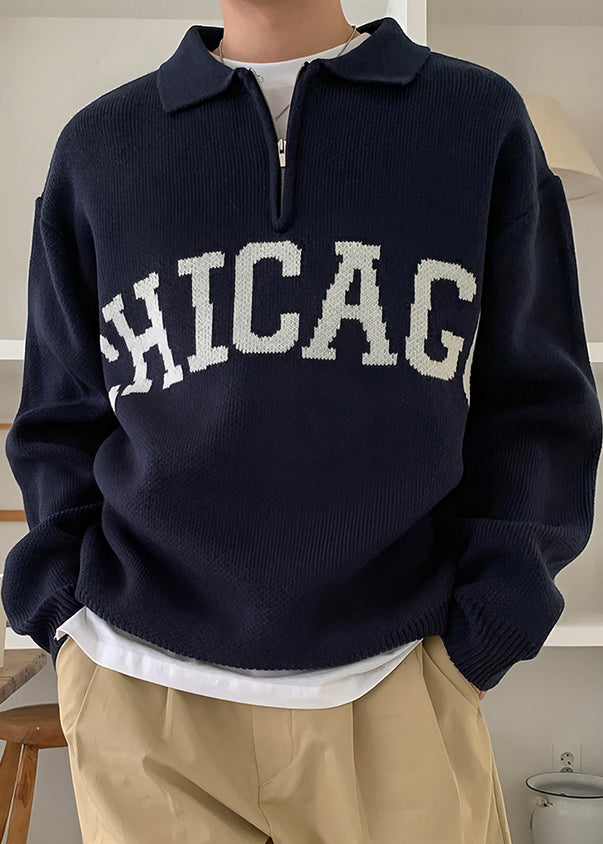 Casual Yellow Peter Pan Collar Letter Knit Men Sweaters Spring TK009