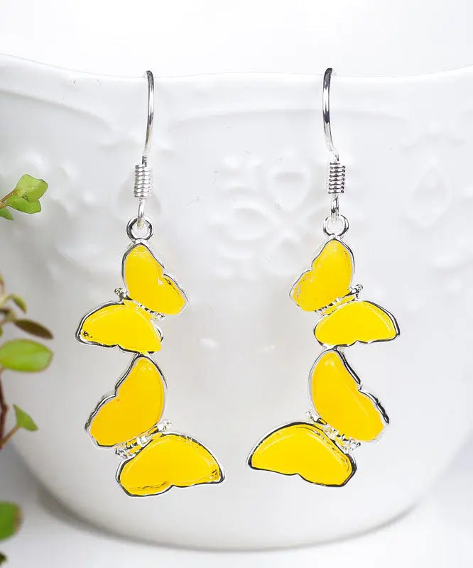 Casual Yellow Sterling Silver Beeswax Butterfly Drop Earrings Ada Fashion