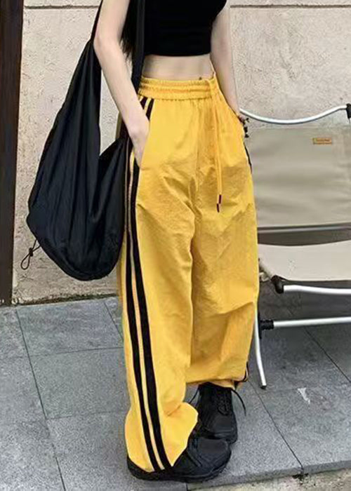 Pants Elastic Waist Yellow Casual Spring Cotton Striped