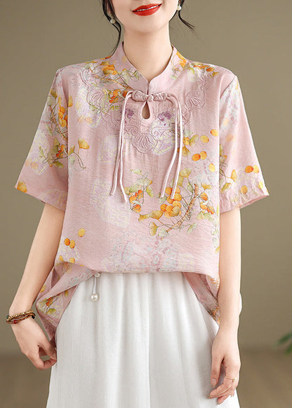 Casual Yellow Tasseled Print Linen Blouses Summer TM042