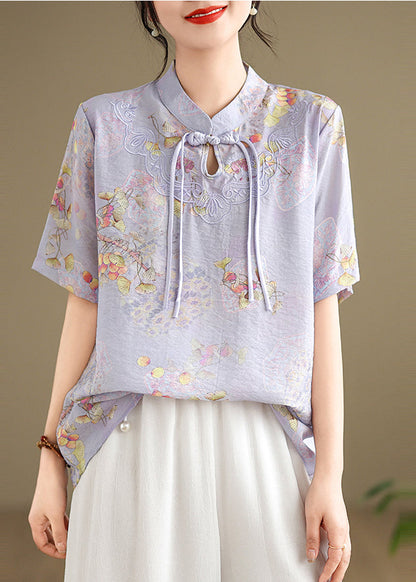 Casual Yellow Tasseled Print Linen Blouses Summer TM042
