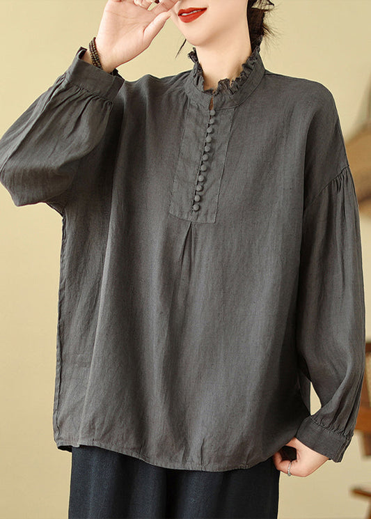 Charcoal Grey Cotton Shirt Tops Oversized Spring TM017