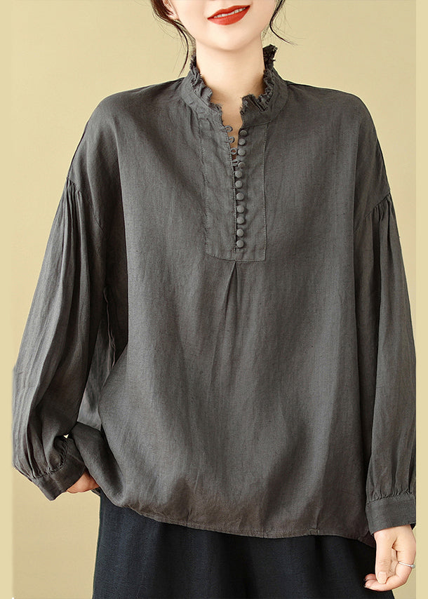 Charcoal Grey Cotton Shirt Tops Oversized Spring TM017