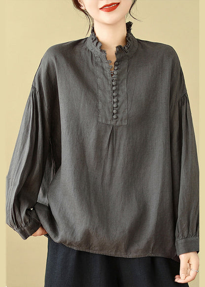 Charcoal Grey Cotton Shirt Tops Oversized Spring TM017