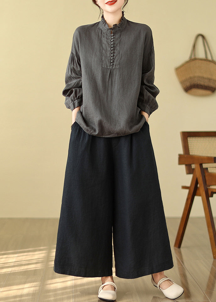 Charcoal Grey Cotton Shirt Tops Oversized Spring TM017