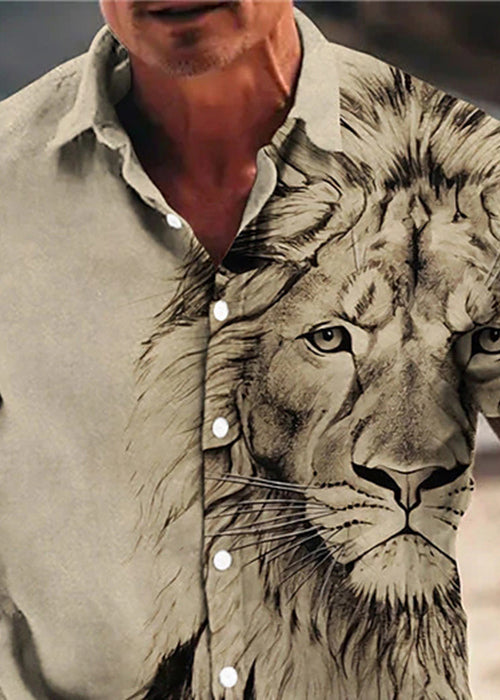 Men Button Cotton Apricot Summer Chic Animal Print Shirts
