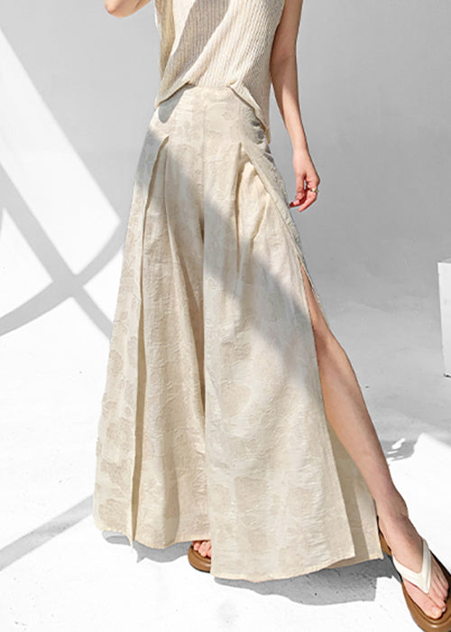 Open Apricot Cotton Pants Skirt Zippered Chic Side Summer